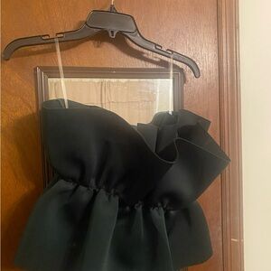 Elegant Dark Green Ruffled Sleeveless Blouse